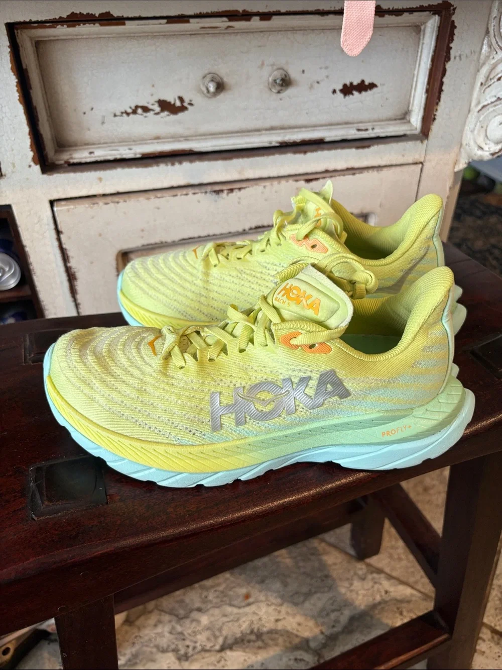 Hoka Women's Yellow Teal Athletic Shoes - Picture 4 of 8